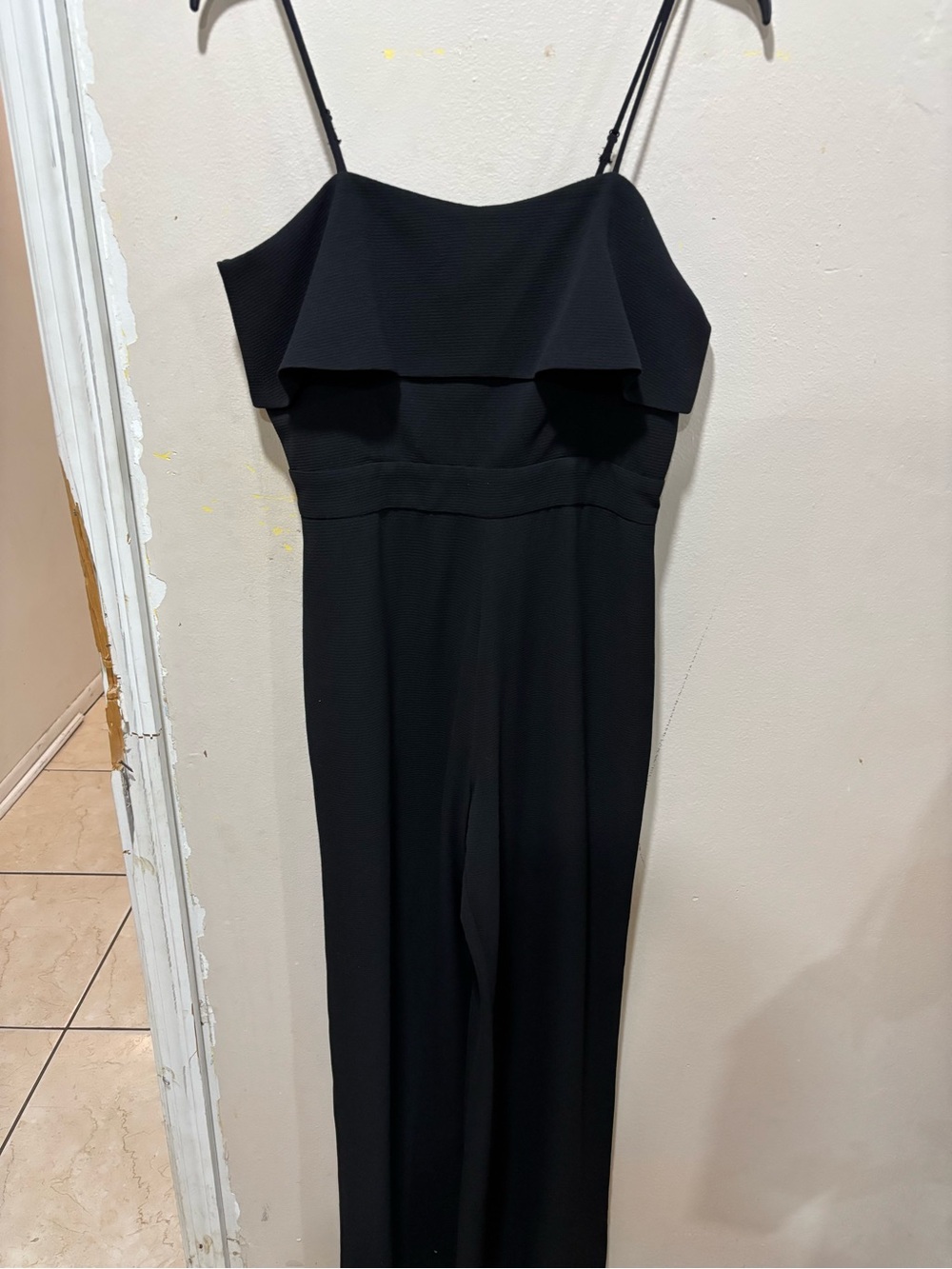 Wayf Black Ruffle-Overlay Strap Jumpsuit